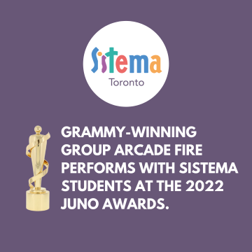 Grammy-winning group Arcade Fire performs with Sistema Students at the 2022 Juno Awards.